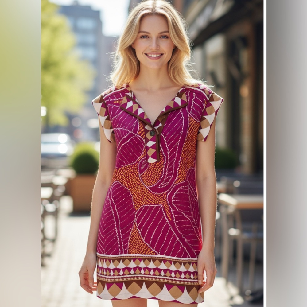 Diane Von Furstenberg Pink and Gold Geometric Dress PTP 17